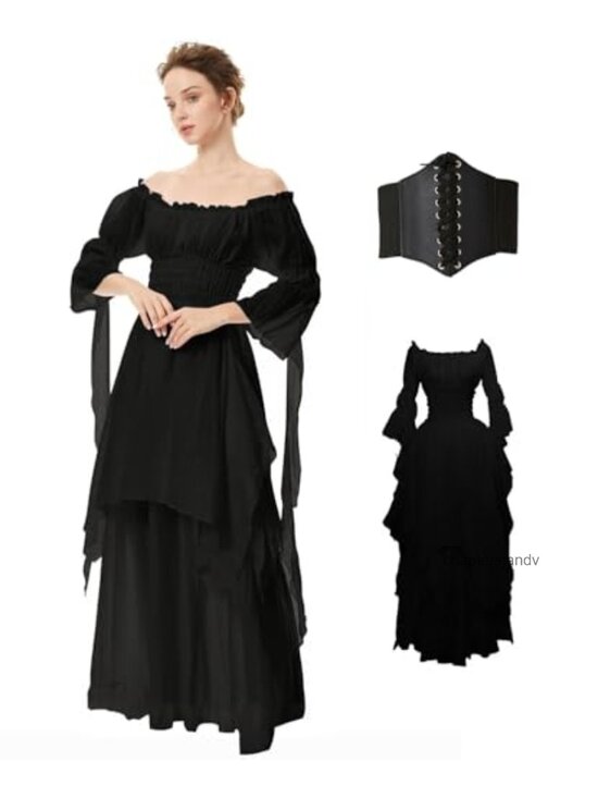 Dresses & Skirts - Women Renaissance Witch Dress Puff Sleeve Chemise Halloween Costume